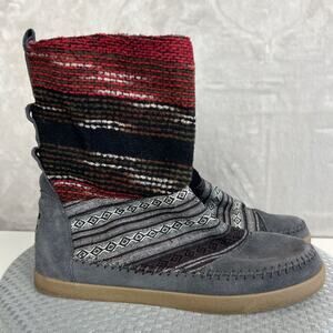 Toms Nepal Suede Boots Womens 10 Faux Fur Lined Boho Southwestern Cozy Pull On